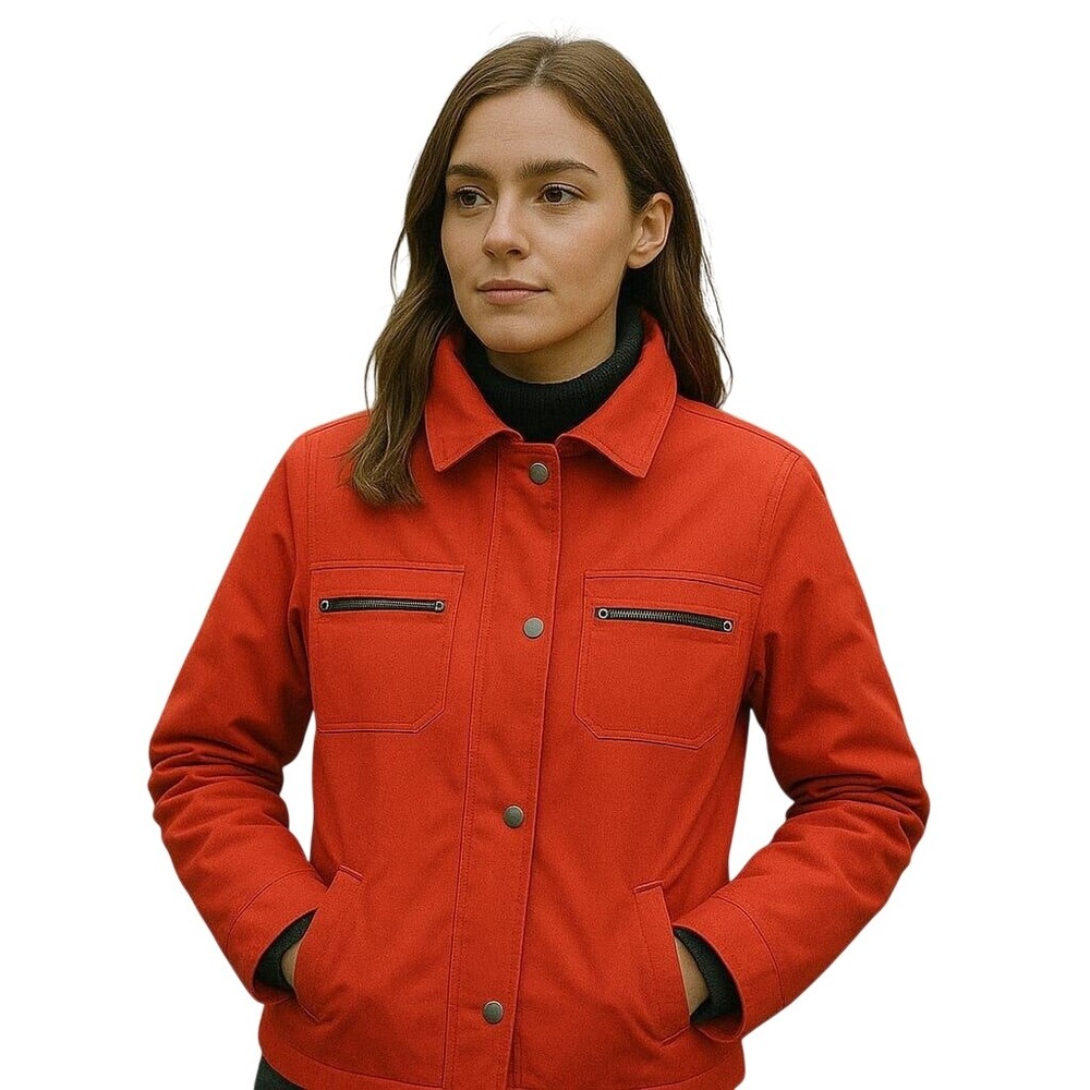 Chico's Red Button Down Jacket Roll Tab Sleeve Pockets Cotton Women‎ Size 0 US 4